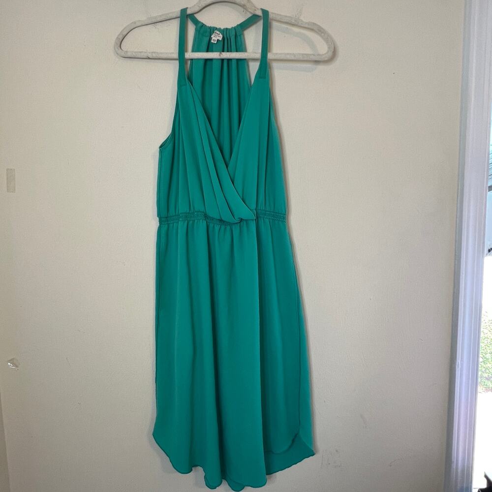 Aritzia Wilfred Taleen Teal Green Dress small Faux Wrap Wedding Guest Party